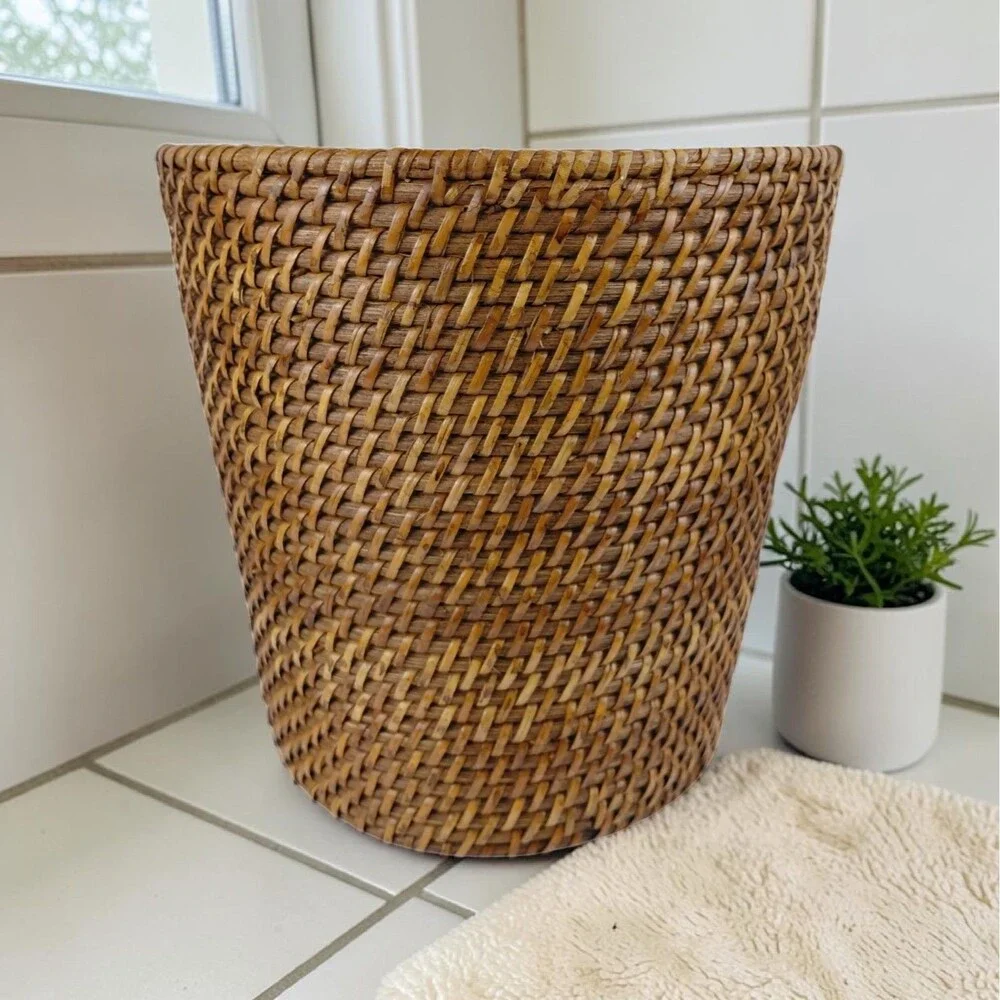 Crate & Barrel Sedona Honey Tapered Waste Basket Trash Can Plant Basket